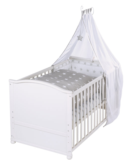 Juego completo de cama 'Little Stars', 70 x 140 cm, convertible, incluye ropa de cama, dosel, nido y colchón
