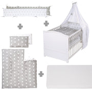 Set letto completo "Little Stars", 70 x 140 cm, trasformabile, inclusa biancheria da letto, baldacchino, riduttore e materasso