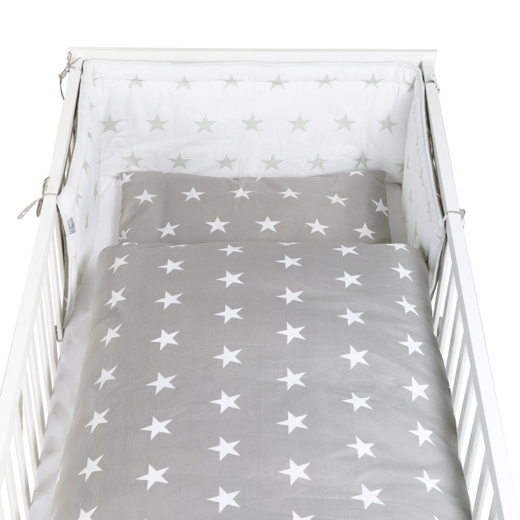 Set letto completo "Little Stars", 70 x 140 cm, trasformabile, inclusa biancheria da letto, baldacchino, riduttore e materasso