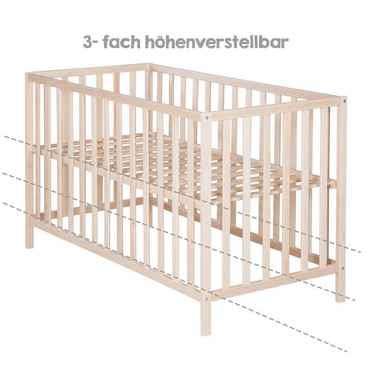 Cama infantil 'Cosi' 60 x 120 cm, de madera maciza de haya, natural, regulable en 3 posiciones