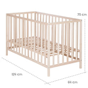 Lit d'enfant "Cosi" 60x120, en bois de hêtre massif, naturel, réglable en hauteur sur 3 niveaux