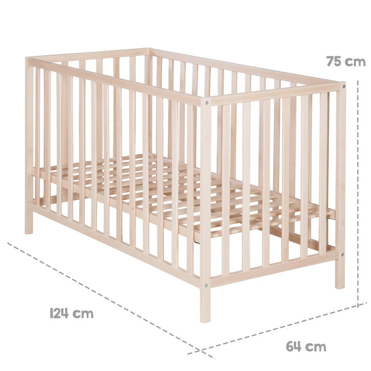 Letto per bambini "Cosi" 60 x 120 cm, in legno massello di faggio, naturale, regolabile in 3 posizioni in altezza