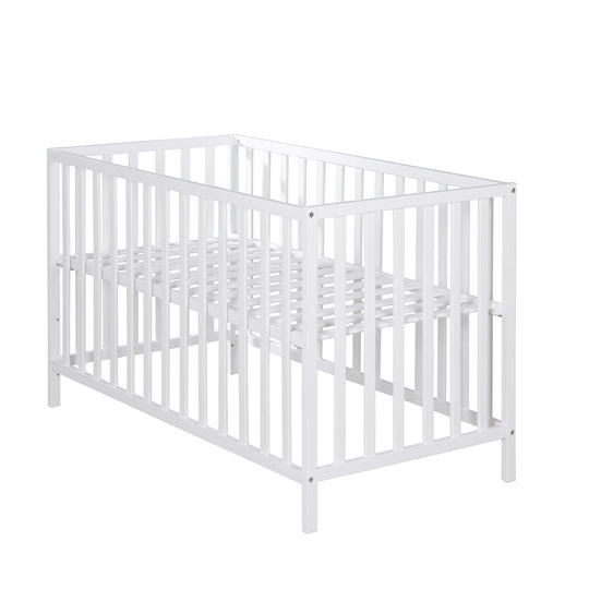 Cama infantil 'Cosi' 60 x 120 cm, en madera maciza de haya lacada en blanco, ajustable en 3 alturas