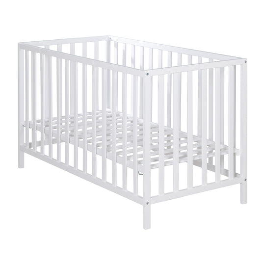 Cama infantil 'Cosi' 60 x 120 cm, en madera maciza de haya lacada en blanco, ajustable en 3 alturas