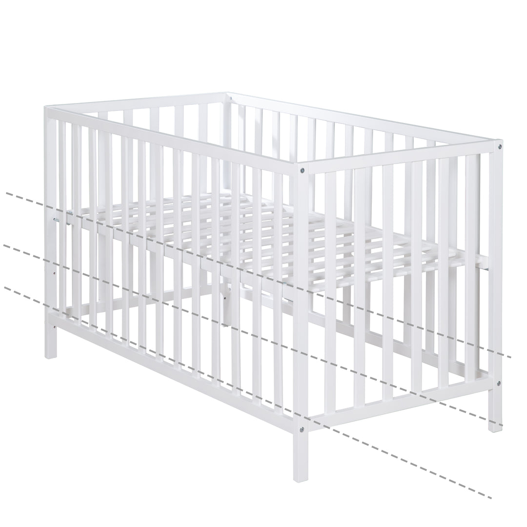 Cama infantil 'Cosi' 60 x 120 cm, en madera maciza de haya lacada en blanco, ajustable en 3 alturas