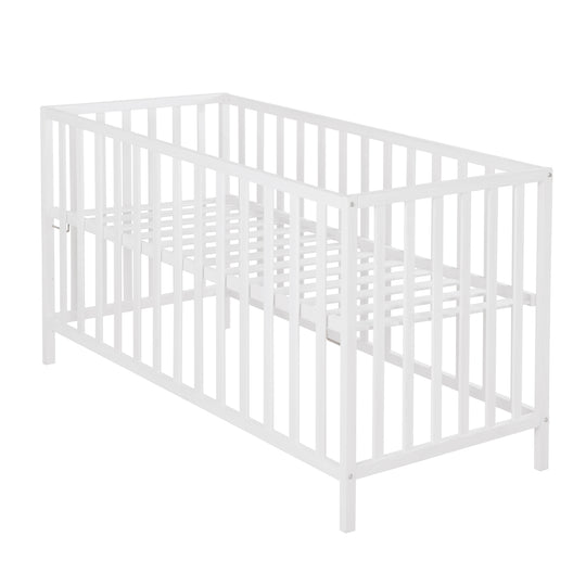 Cama infantil 'Cosi' 60 x 120 cm, en madera maciza de haya lacada en blanco, ajustable en 3 alturas