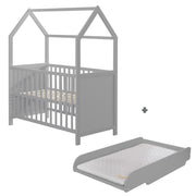 House bed 60 x 120 cm, FSC certified, taupe, 6-foldable, suitable as a baby and side bed