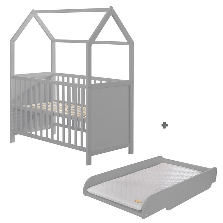 House bed 60 x 120 cm, FSC certified, taupe, 6-foldable, suitable as a baby and side bed