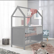 Lit cabane 60 x 120 cm, certifié FSC, lit bébé et d'appoint, gris, réglable en 6 directions, convertible