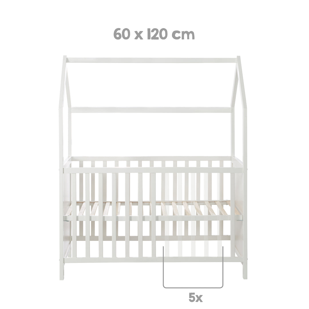 Hausbett 60 x 120 cm, FSC zertifiziert, weiß, 6-fach verstellbar, als Baby- & Beistellbett geeignet