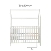Cama de la casa 60 x 120 cm, FSC certificado, blanco, ajustable 6 veces, adecuado como un bebé y cama lateral