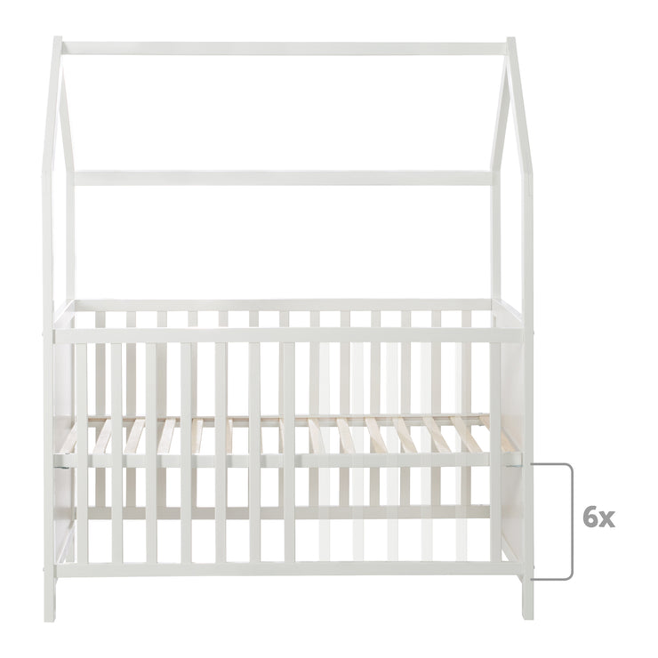 Cama de la casa 60 x 120 cm, FSC certificado, blanco, ajustable 6 veces, adecuado como un bebé y cama lateral