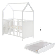 Cama de la casa 60 x 120 cm, FSC certificado, blanco, ajustable 6 veces, adecuado como un bebé y cama lateral