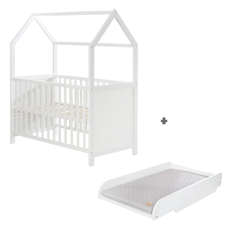 iGLOBAL Lit bébé 2 en 1 - Lit à barreaux avec matelas - Hauteur réglable -  Convertible en lit junior - Tiroir sous lit 120 x 60 cm, Blanc