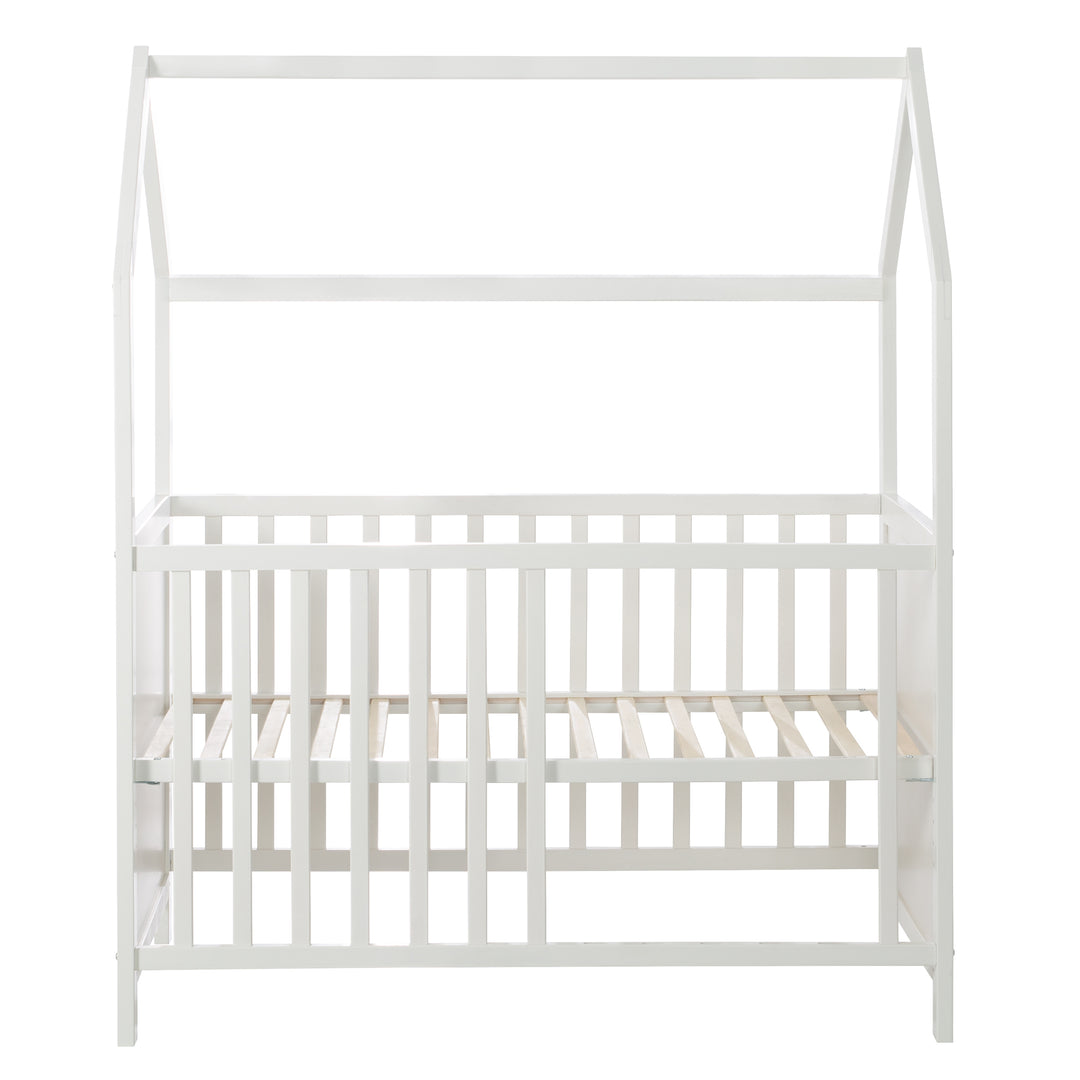 Hausbett 60 x 120 cm, FSC zertifiziert, weiß, 6-fach verstellbar, als Baby- & Beistellbett geeignet