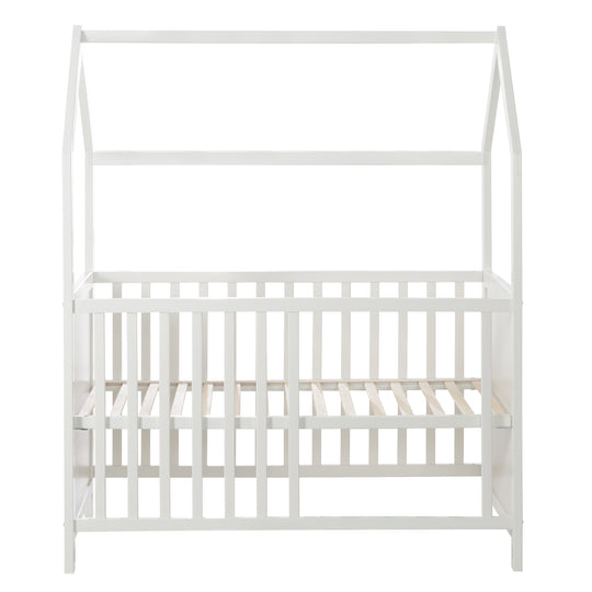 Hausbett 60 x 120 cm, FSC zertifiziert, weiß, 6-fach verstellbar, als Baby- & Beistellbett geeignet