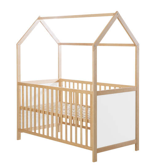 Cama casita 70 x 140 cm, certificado FSC, cama infantil convertible, bicolor, ajustable en 3 posiciones, convertible