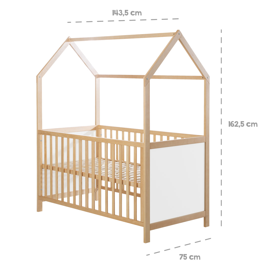 Cama casita 70 x 140 cm, certificado FSC, cama infantil convertible, bicolor, ajustable en 3 posiciones, convertible