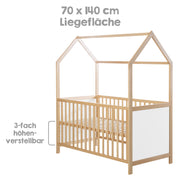 Lit cabane 70 x 140 cm, certifié FSC, lit bébé combiné, naturel, réglable en 3 directions, convertible