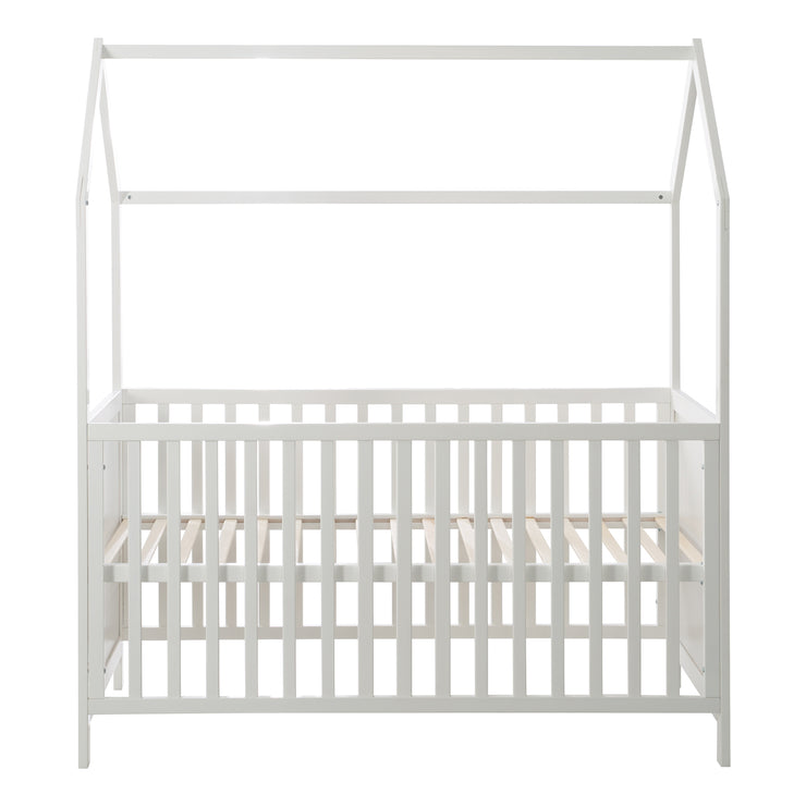Cama de la casa 70 x 140 cm, FSC certificada, cama combinada para niños, blanco, 3 veces ajustable, convertible