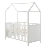 Cama de la casa 70 x 140 cm, FSC certificada, cama combinada para niños, blanco, 3 veces ajustable, convertible