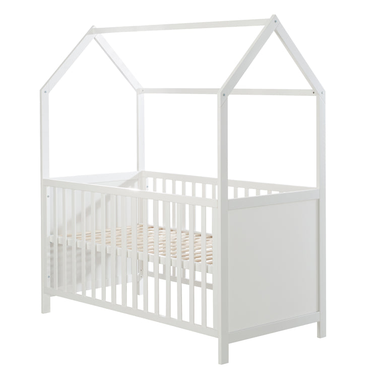Cama de la casa 70 x 140 cm, FSC certificada, cama combinada para niños, blanco, 3 veces ajustable, convertible