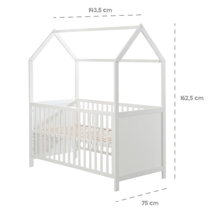 Cama de la casa 70 x 140 cm, FSC certificada, cama combinada para niños, blanco, 3 veces ajustable, convertible