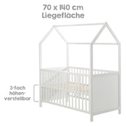 Lit cabane 70 x 140 cm, certifié FSC, lit bébé combiné, blanc, réglable en 3 directions, convertible