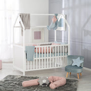 Lit cabane 70 x 140 cm, certifié FSC, lit bébé combiné, blanc, réglable en 3 directions, convertible