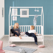 Cama de la casa 70 x 140 cm, FSC certificada, cama combinada para niños, blanco, 3 veces ajustable, convertible