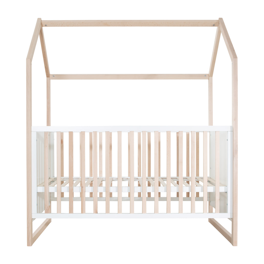 Lettino a casetta 70x140 cm - regolabile in altezza - trasformabile - faggio naturale - legno bianco