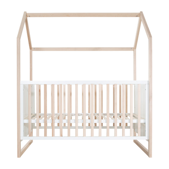 Lettino a casetta 70x140 cm - regolabile in altezza - trasformabile - faggio naturale - legno bianco