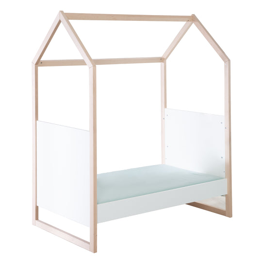 Lettino a casetta 70x140 cm - regolabile in altezza - trasformabile - faggio naturale - legno bianco
