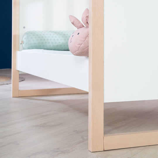 Lettino a casetta 70x140 cm - regolabile in altezza - trasformabile - faggio naturale - legno bianco
