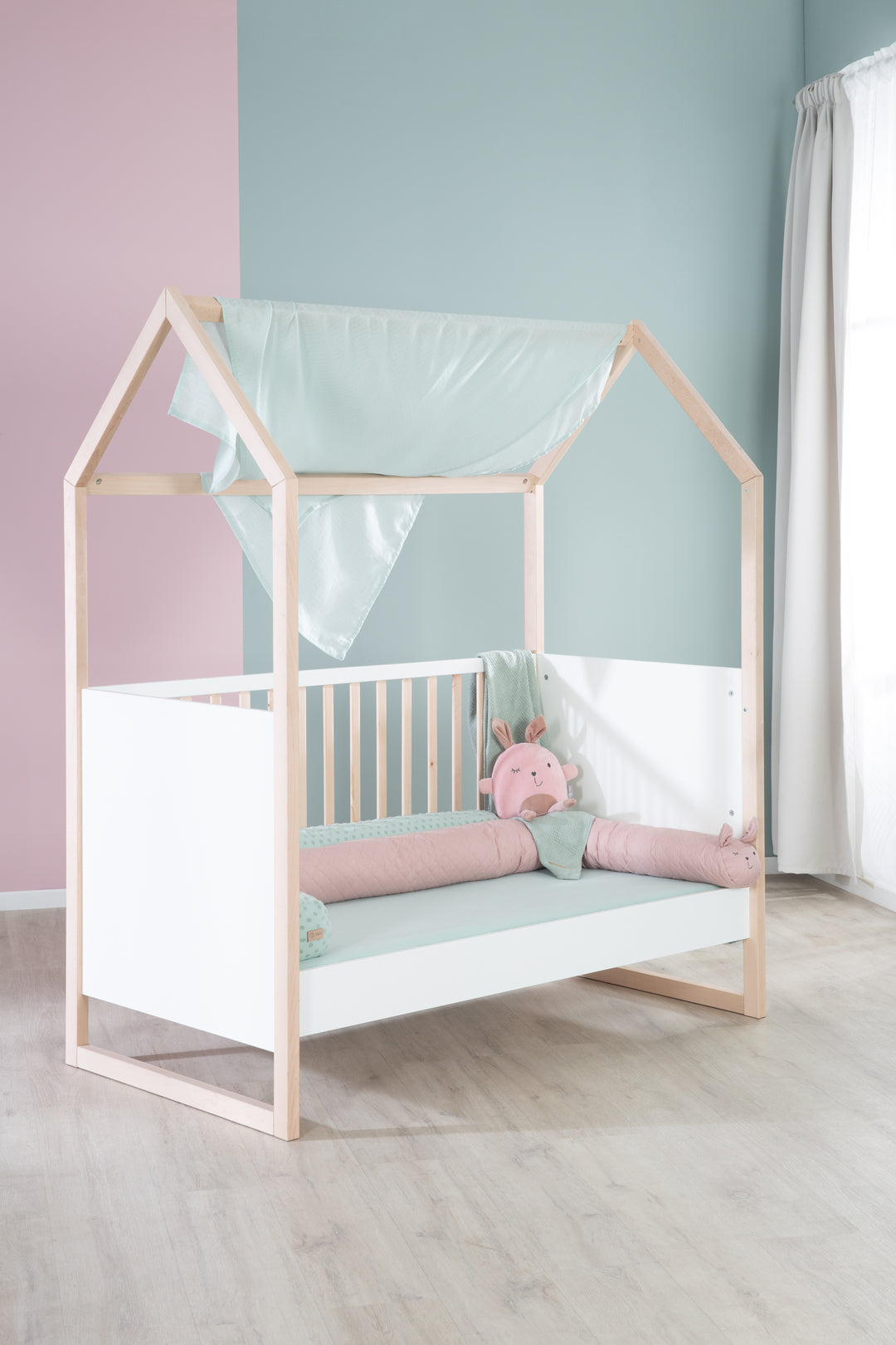 Lettino a casetta 70x140 cm - regolabile in altezza - trasformabile - faggio naturale - legno bianco