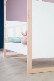 Hausbett 70x140 cm - Höhenverstellbar - Umbaubar - Buche natur - Holz weiß