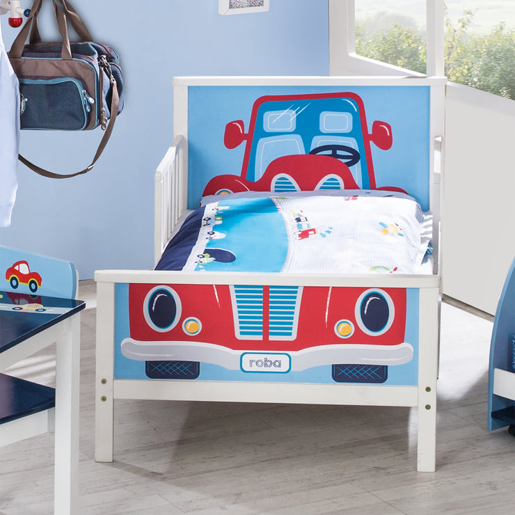 Themed bed 'racing driver', cot 70 x 140 cm including mattress, bed linen and slatted frame