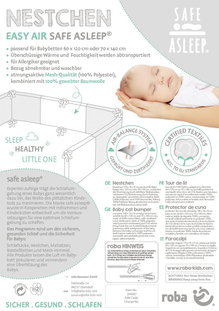 Nestchen `` Safe Sleend® ', Easy Air' Miffy® ', circulation de l'air, nid avec système de balance de l'air
