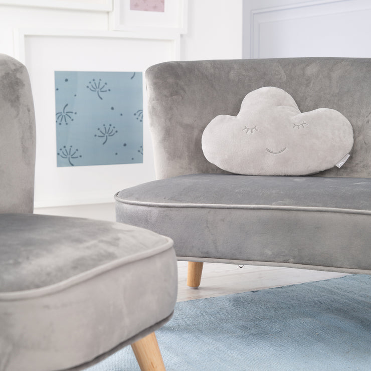 Cojín de peluche nube 'estilo roba', gris plateado, cojín mullido para habitaciones de bebés y niños