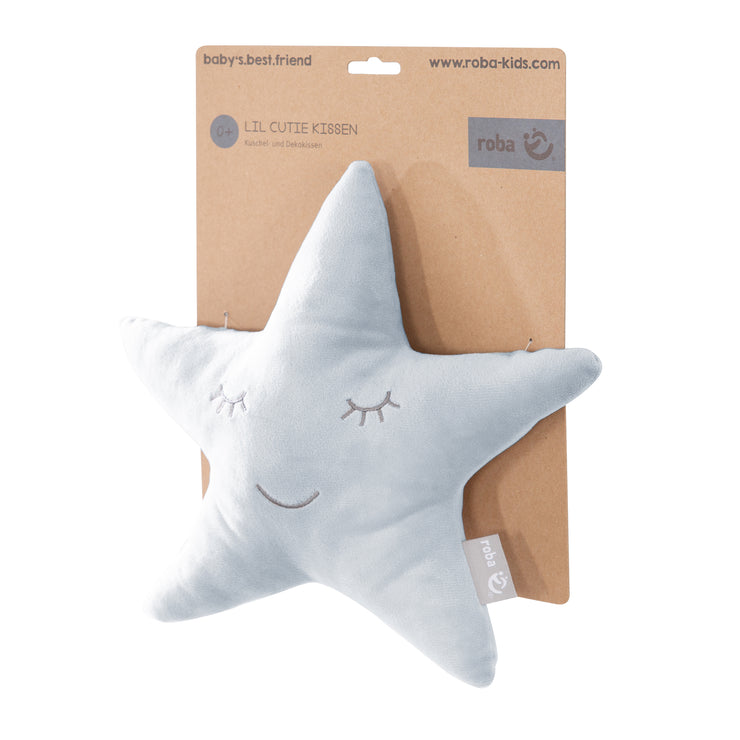 Cuddly pillow star 'Roba Style', light blue/sky, fluffy decorative pillow for baby and children's rooms