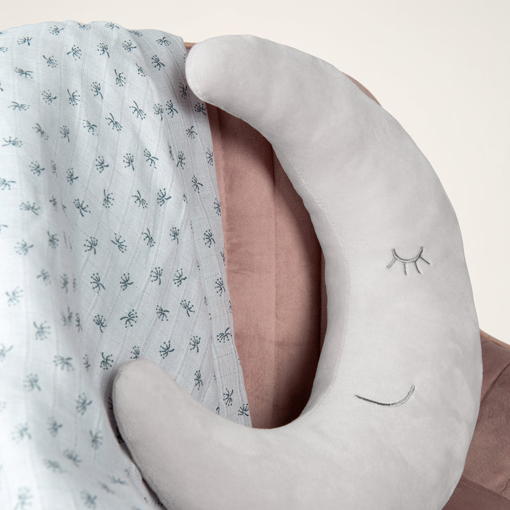 Cuello almohada luna 'estilo roba', gris plata, almohada de decoración esponjosa para bebé y guardería