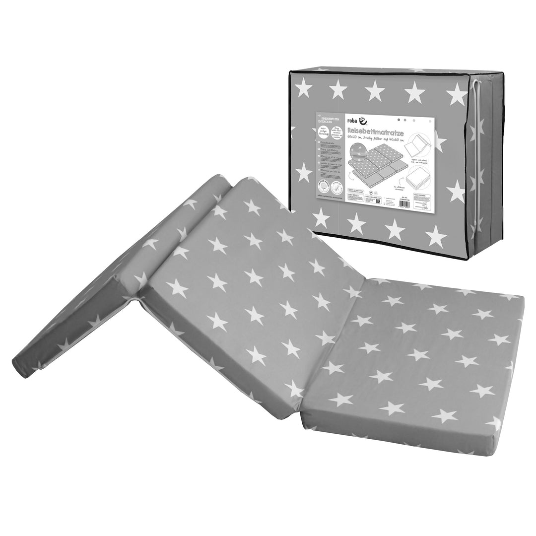 Reisebettmatratze 'Little Stars', faltbares Reisebett, Baby/Kinderbett 60 x 120 cm, inkl. Tragetasche