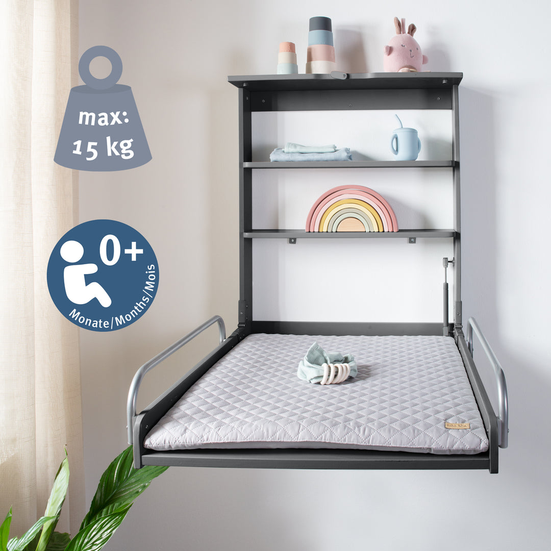 Estante de pared antracita incluido almohadilla para cambiar pañales 'roba Style gris'