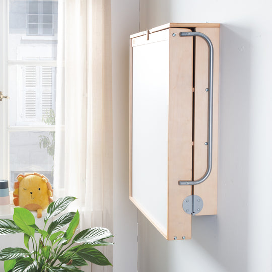 Estante de pared para cambiar pañales natural + Almohadilla para cambiar pañales 'roba Style gris' - Plegable y ahorrador de espacio