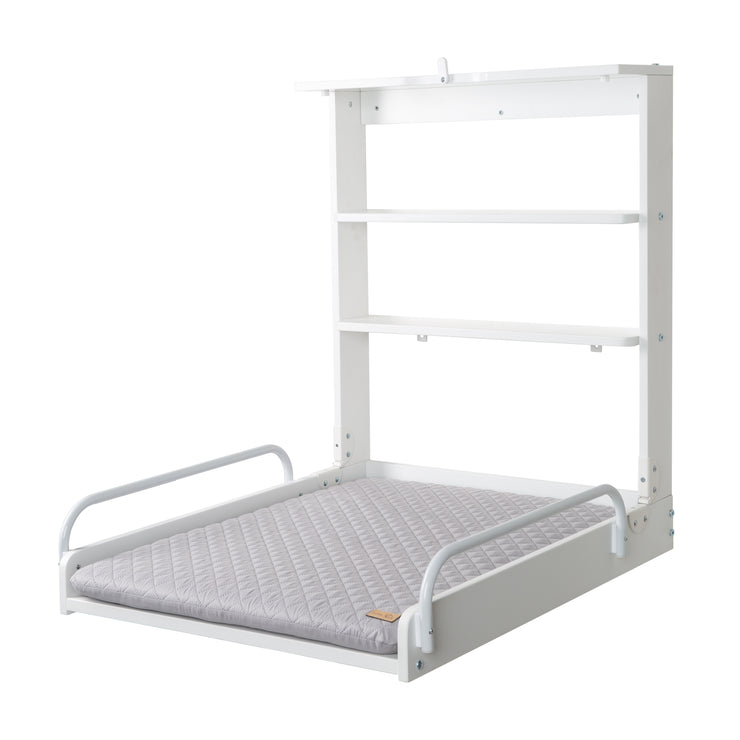 Wall changing shelf, white, with changing mat 'roba Style', gray, foldable, space-saving, 2 compartments