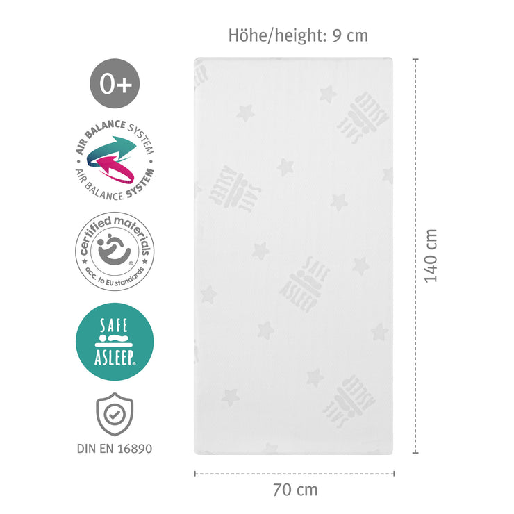 Matelas de lit pour bébé 'Safe Sleeple®', banc d'air plus, 70 x 140 x 9 cm, pour un climat de sommeil optimal