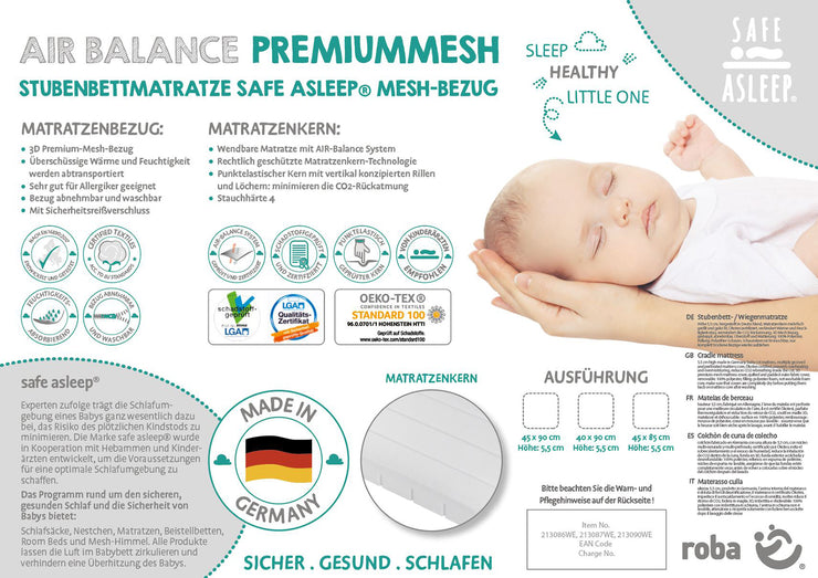 Colchón de cuna 'safe asleep®', AIR BALANCE PREMIUMMESH, 40 x 90 x 5,5 cm, para un clima óptimo para dormir