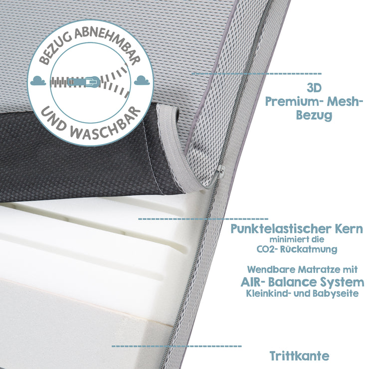 Materasso del letto per bambini "Safe Eleep®", Air Balance PremiumMesh, 60 x 120 x 9 cm, clima per dormire ottimale