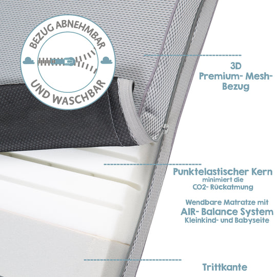 Baby Crib Mattress 'safe asleep®', AIR BALANCE PREMIUMMESH, 70 x 140 x 9 cm, Optimal Sleeping Climate