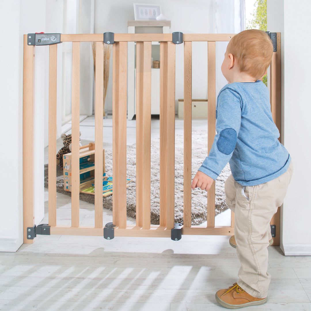 Türschutzgitter 'Safety Up', Schutzgitter mit Ampelfunktion, Buche massiv, 78 - 100,5 cm